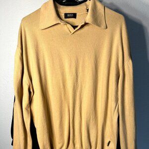 Hugo Boss Mustard Stretch Cotton Blend Pullover Sweater SZ XL